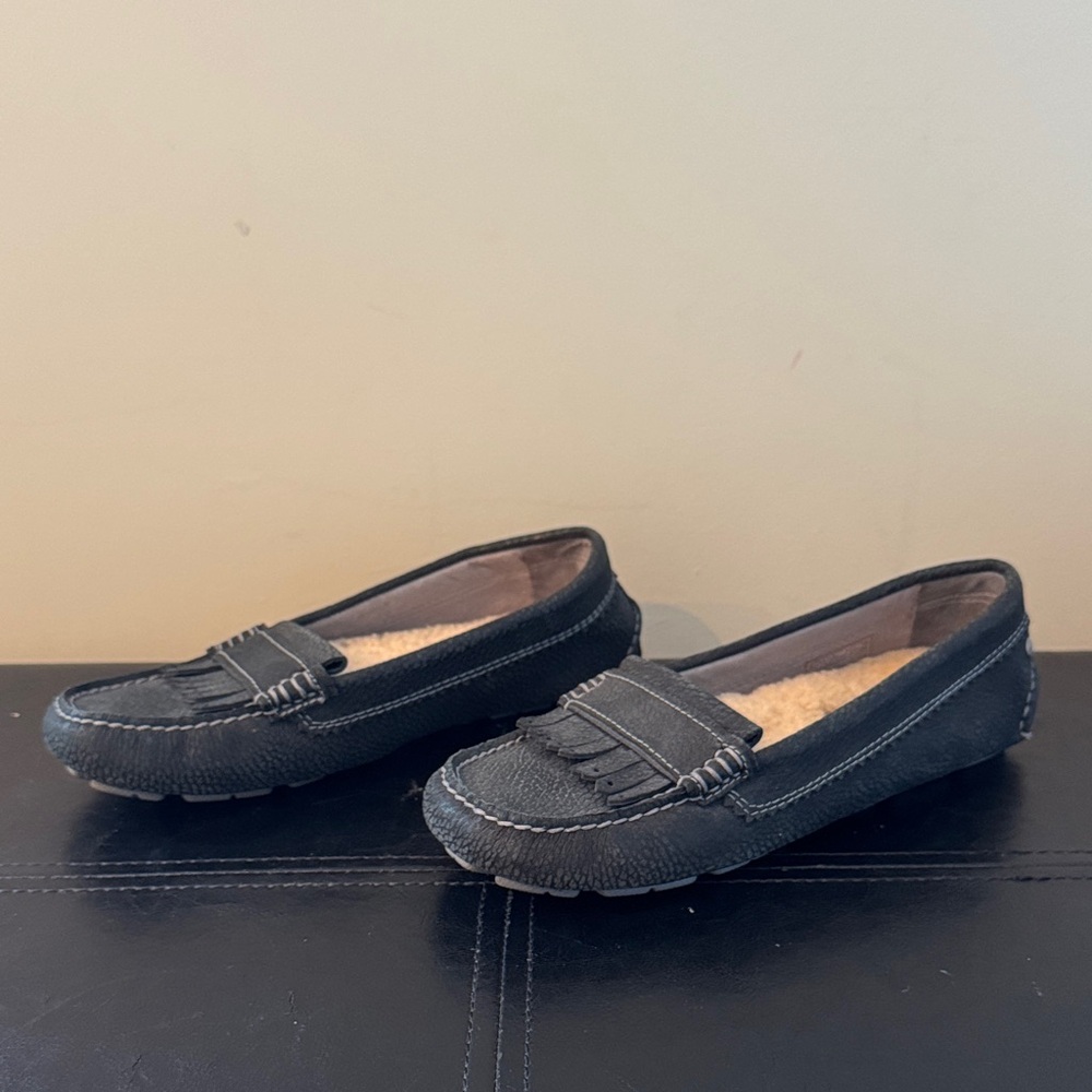 UGG Black Loafers with Fringe Detail